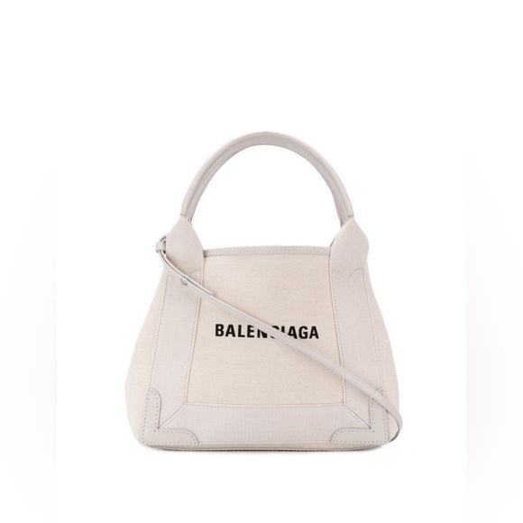 Balenciaga Handbags - Balenciaga XS Navy Cabas Bag White Cream Black Logo Print Tote NWT